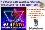 Festes Poliny de Xquer | Hui dijous, primer sopar i festa de quintes amb l'orquestra La Pato