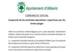 Alberic comunica la suspensió de l’activitat educativa per a la vesprada de hui
