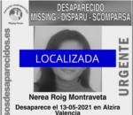 Nerea Roig Montraveta, la menor desapareguda a Alzira, ha sigut localitzada